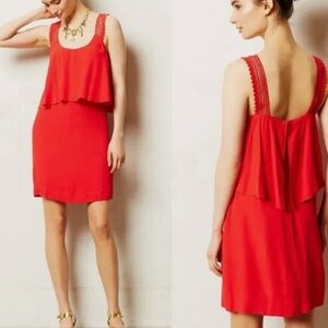 Maeve Anthropologie Tisana Layered Red Dress with Crochet Straps